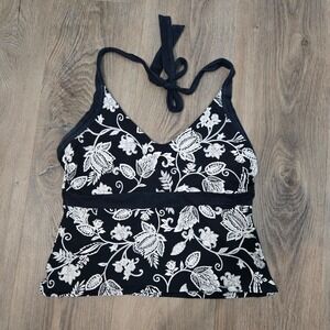 Patagonia Y2K Black White Floral Print Halter Tank Top Women's Small